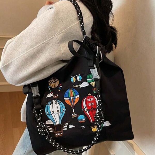 ショルダーストラップつき トートバッグ ボールアンドチェーン エコバッグ 刺繍 人気 2way 普段使い 黒 おしゃれ かばん