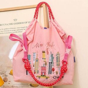 2way トートバッグ エコバッグ ハンドバッグ 刺繍 大容量 大きめ 軽量 ナイロン 軽い ショルダー紐つき 人気