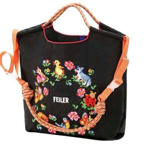 ストラップつき ショルダー紐つき エコバッグ 黒 軽量 トートバッグ 刺繍バッグ ナイロン 軽い レディース 人気 夏