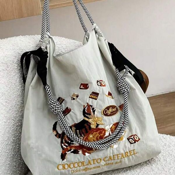 ショルダーベルト付 ショルダーバッグ エコバッグ トートバッグ 花柄 グレー ナイロン 夏 かばん バック レディース 可愛い