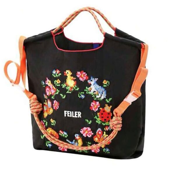 ショルダーベルトつき ストラップつき エコバッグ ボールアンドチェーン トートバッグ トレンド 刺繍バッグ アヒル 花柄 2way