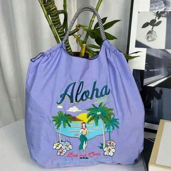 エコバッグ トートバッグ 刺繍 夏 ハワイ 海 旅行 アウトドア プール 通学 ナイロン 軽量 軽い バッグ カバン バック