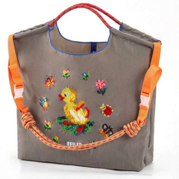 ショルダー紐つき ストラップつき エコバッグ トートバッグ 折りたたみ ナイロン 2way 刺繍 可愛い 人気 軽量 バック 夏