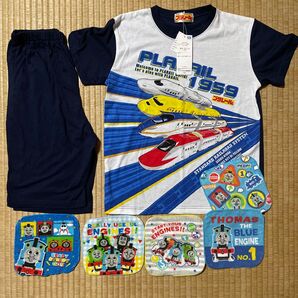 130cm プラレール パジャマ 夏 半袖 ハーフパンツ 半ズボン ルームウエア トーマス ハンカチ