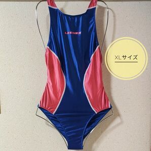 LEOHEX 競泳水着 ハイレグ 青 ピンク つるスベ 大きいサイズ XL