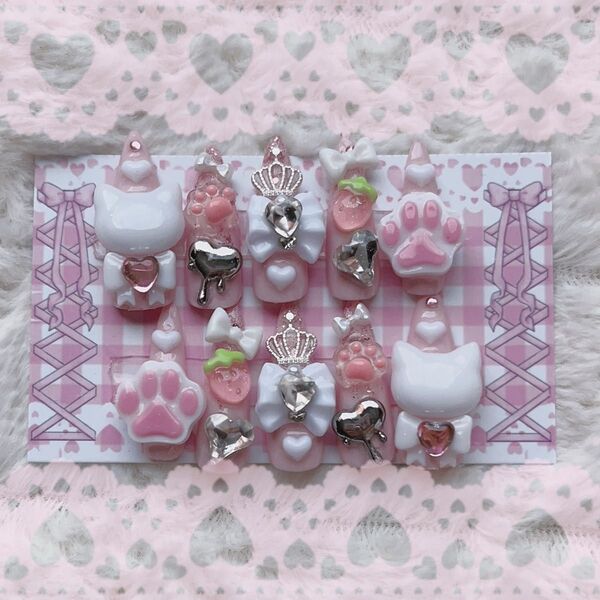 ネイルチップ ハンドメイド 地雷 量産型 現品 猫