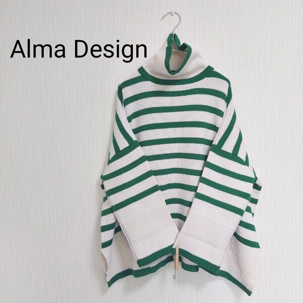 Alma Design アルマデザイン タートルネック ボーダーニット ラグラン プルオーバー 送料込み