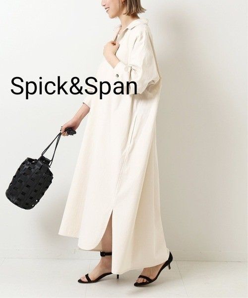 美品 Spick&Span スピックアンドスパン コードレーンオープンカラーワンピース 綿混 アイボリー 送料込み