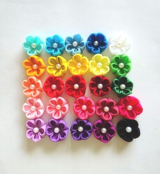 【A-6】カラフル お花 ちりめん細工 つまみ細工 ハンドメイド パーツ 小花 髪飾り