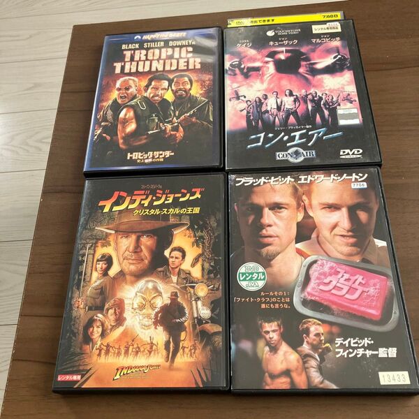 洋画4枚セットまとめ売りDVDセル版トロピックサンダー史上最低の作戦ファイトクラブ ブラッドピット インディジョーンズ コンエアー