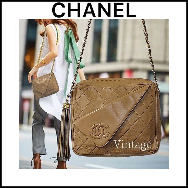 【VintageCHANEL】美品☆マトラッセショルダー☆斜めがけベージュバッグ レザー