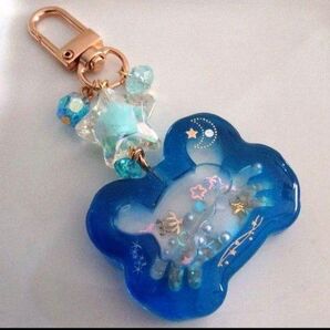 ハンドメイド 海レジン 蟹 貝殻 シェイカー チャーム キーホルダー