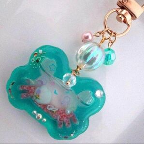 ハンドメイド 海レジン 蟹 貝殻 シェイカー チャーム キーホルダー