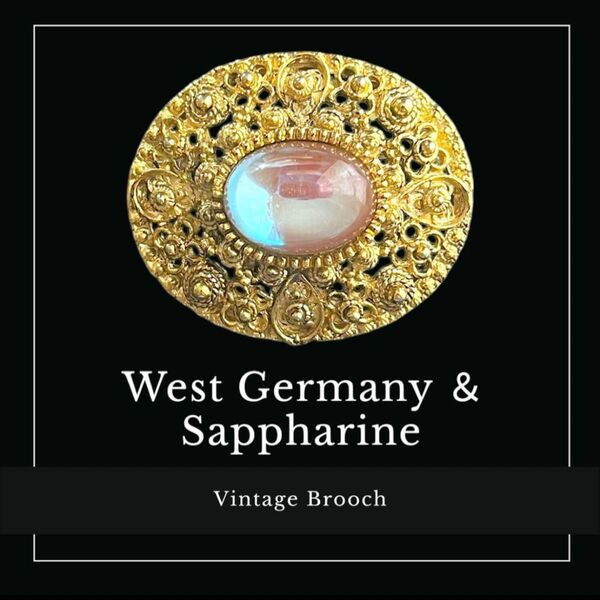 激レア希少☆West Germany☆サフィリーン☆ゴールドフィリグリーブローチ ヴィンテージ アクセサリー 西ドイツ