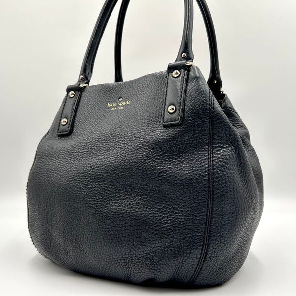 KATE SPADE NEW YORK ケイトスペード ハンドバッグ トートワンショルダー 肩掛け 3ポケット シボ革 レザー 黒