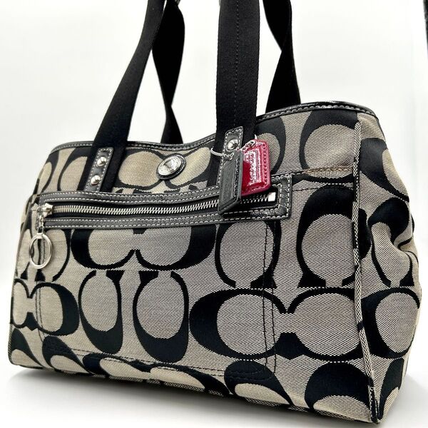 COACH コーチ ハンドバッグ ミニトート ショルダー 肩掛け キャンバス レザー シグネチャー ブラック 黒 F14878