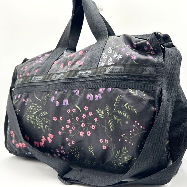 LeSportsac レスポートサック ミディアム ウィークエンダー ボストン 2way 斜め掛け花柄 ブラック 黒 旅行
