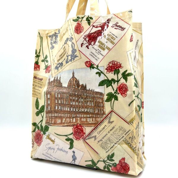 美品/ A4◎ HARRODS ハロッズ トートバッグ 花柄 PVC ハンドバッグ コーティング