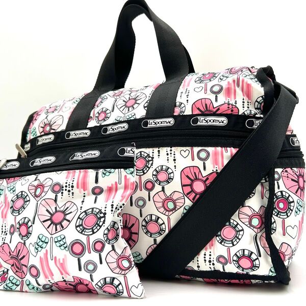 極美品 レスポートサック LeSportsac ボストンバッグ 2way ショルダーバッグ ポーチ付 旅行鞄 大容量 斜め掛け