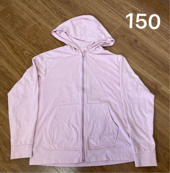gu ジップアップパーカー 薄手 150 くすみピンク