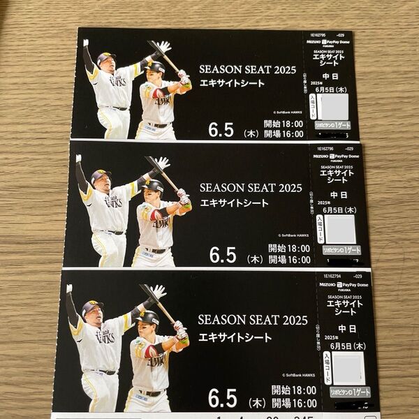 ソフトバンクホークスVS中日 6月5日 3枚