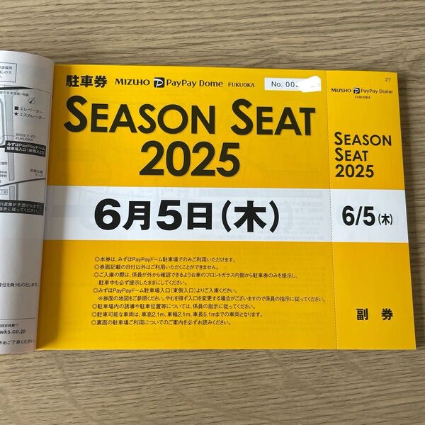 みずほPayPayドーム無料駐車券 交流戦6月5日