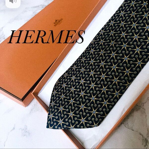 ☆極美品☆エルメス HERMES ネクタイ スター ブルー フランス製 シルク100