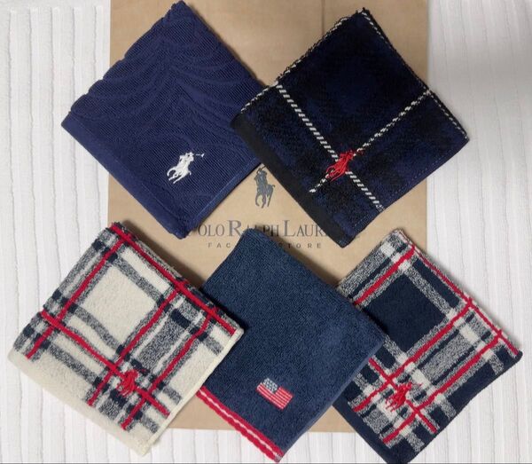 五点セット POLO ラルフローレン ハンカチ ハンドタオル ミニタオル メンズ