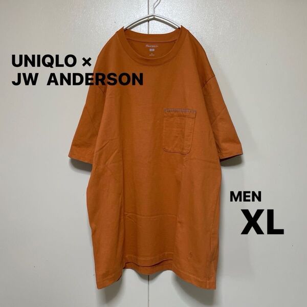 【ユニクロ×JWアンダーソン】ブランケットステッチTシャツ 半袖 XL オレンジ メンズ クルーネック トップス 美品
