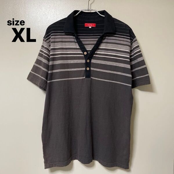 AVAIL JEAN アベイル メンズ 半袖ポロシャツ XL グレー系 ボーダー トップス 綿100%