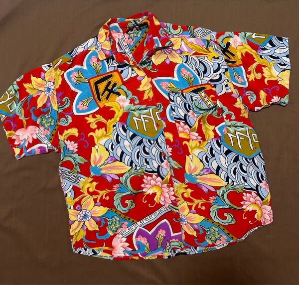90s レーヨン 半袖 シャツ アロハシャツ 身幅広め 短丈 M アロハシャツ