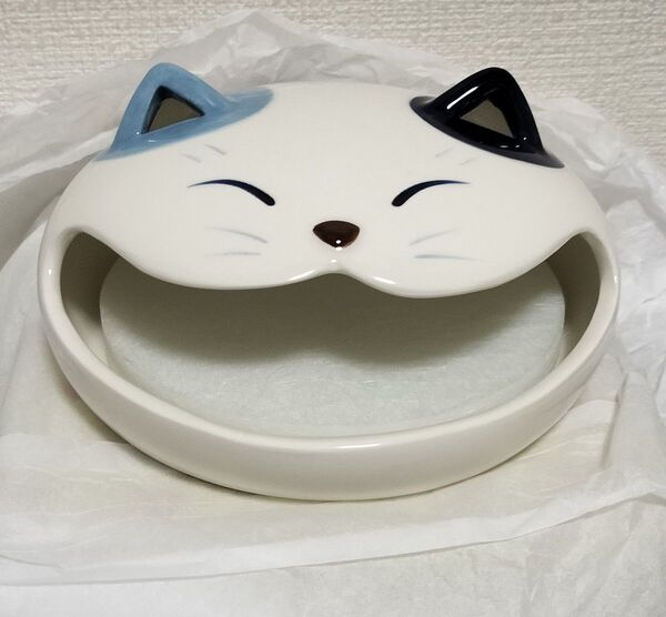 薬師窯 福笑い猫蚊遣器 虫除け 蚊除け 蚊取り線香置き