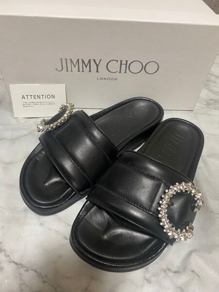 美品JIMMY CHOO ジミーチュウ クリスタルバックル付き サンダル 36