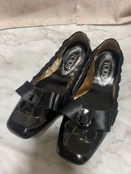【美品】トッズ/TOD'S フラットシューズ リボン キルティング レザー 黒