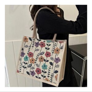 86 トートバッグ 花柄 刺繍 ショルダーバッグ 大容量 通学 通勤