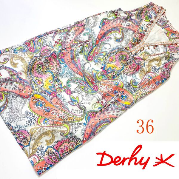Derhy ルネデリー ノースリーブリゾートワンピース花柄 36