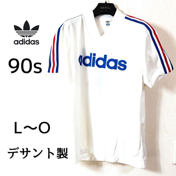 美 品90s adidas アディダスゲームシャツデサント製トレフォイル ヴィンテージ