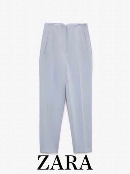 zara ハイウエストパンツ スラックス ブルーグレー