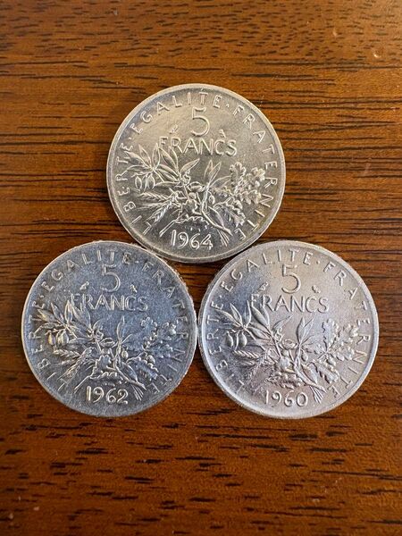 フランス古銭 5フラン銀貨 3枚