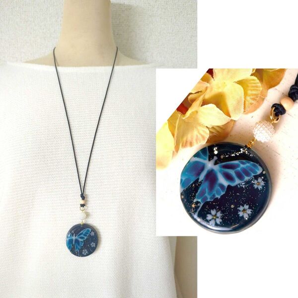 ハンドメイド レジン 蝶々 ネックレス ペンダント