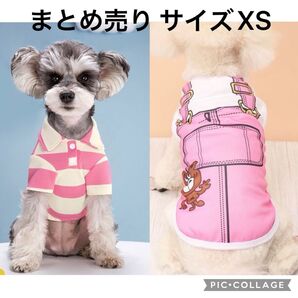新品XS【まとめ売り】可愛い犬服 ドッグウェア ペット服 2点セット ポロシャツ&騙し絵