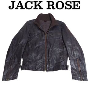【価格の相談OK!!】■221 ジャックローズ レザージャケット ライダース リブ襟 本革 ブラウン