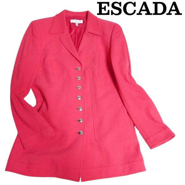 【価格の相談OK!!】ESCADA エスカーダ 高級ジャケット 銀ボタン レトロ 赤系 ロング丈 38