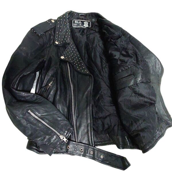 【価格の相談OK!!】■521 Vintage ダブルライダースジャケット スタッズ レザー 黒