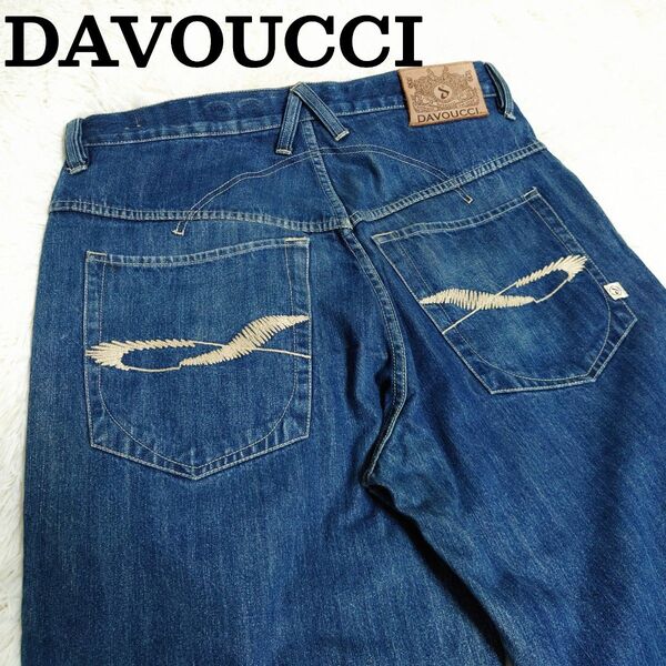 【価格の相談OK!!】個性派デニム DAVOUCCI デニム Y2K 刺繍 ワイド 総柄裏地 38