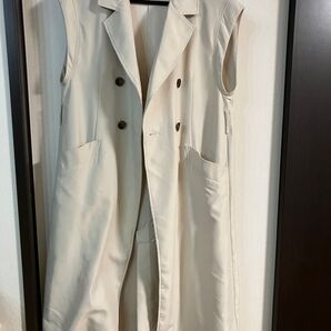 美品 ロングジレ べージュ シャツワンピース ノースリーブ ベスト ビスチェ