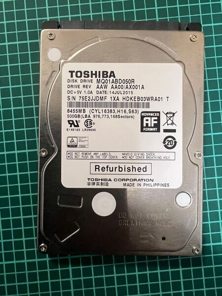 内蔵型HDD TOSHIBA MQ01ABD050R 500GB HDD