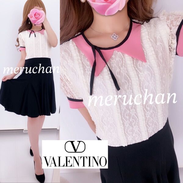 RED VALENTINO【定価12万】襟付き ドッキングレースワンピース 半袖 着画 ヴァレンティノ