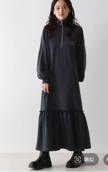 レイジブルー ハーフジップ ハイネックトラックジャージワンピース ロング 長袖 ネイビー