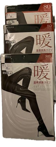 アツギ 温感発熱タイツ 80デニール ナチュラルマット ブラック M-L 3点セット